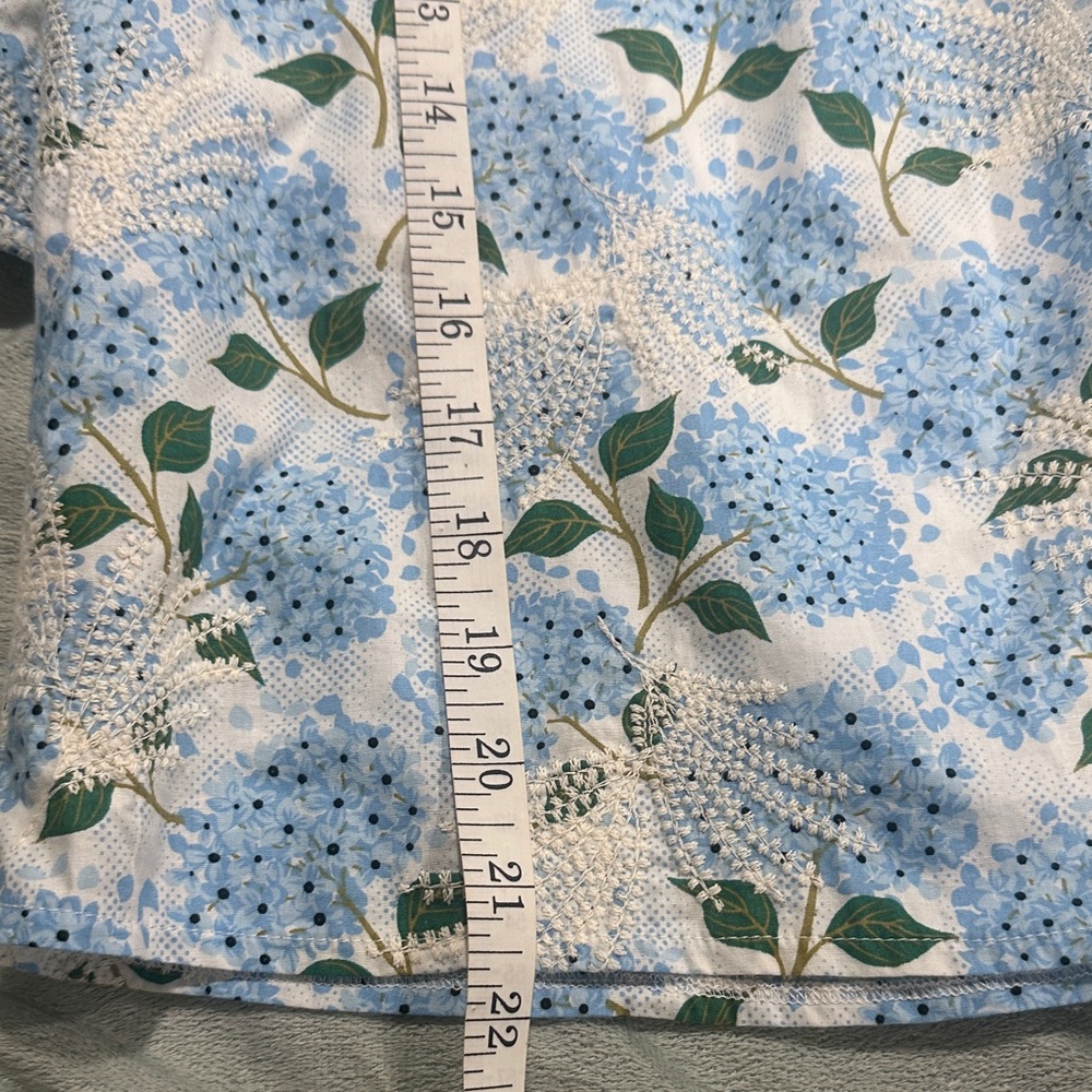 Voy Floral Print Blouse in Blue and White embroidered size S 100% cotton - Picture 6 of 10